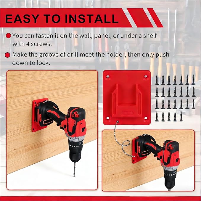 Tool Holder and Battery Holder for Milwaukee M18 18V, 10 Pack power hanger Wall Mount Organizer Storage Shelf with Screws