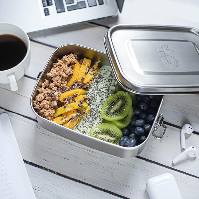Bambaw Stainless Steel Lunch Box 40 oz, Metal Lunch Box with Adjustable Compartment, Leakproof Stainless Steel Bento, Food Grade Metal Sandwich Container