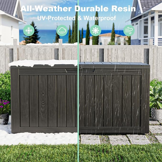 90 Gallon Deck Box,Waterproof Resin Outdoor Storage Box for Patio Furniture,Outdoor Cushions,Garden Tools and Pool Supplies,Weatherproof(Black,90Gallon)