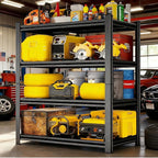 48" W x 24" D Garage Shelving Heavy Duty Unit, 4-Tier Adjustable Metal Storage Shelves, 2400 lbs Industrial Shelf Stand Organizer for Garage, Basement, Warehouse, Pantry, Kitchen, Black, 63" H
