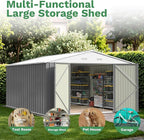 Patiowell 10x14 FT Storage Shed, Outdoor Metal Steel Garden Shed with Lockable Door and Sloping Roof, Large Outside Utility Tool Sheds for Backyard Garden Patio, Gray