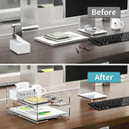 HIIMIEI Paper Organizer for Desk, Acrylic Paper Tray, Clear Letter Tray Desk Stackable Organizer Tray for School, Home, Office 2 Tiers