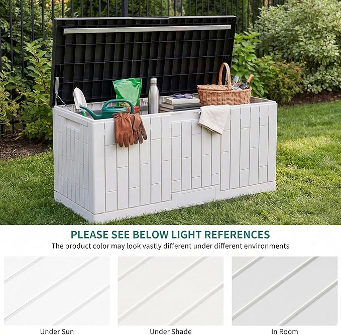YITAHOME 120 Gallon Outdoor Storage Deck Box, Large Resin Patio Storage for Outdoor Pillows, Garden Tools, Waterproof, Lockable (Black&White)
