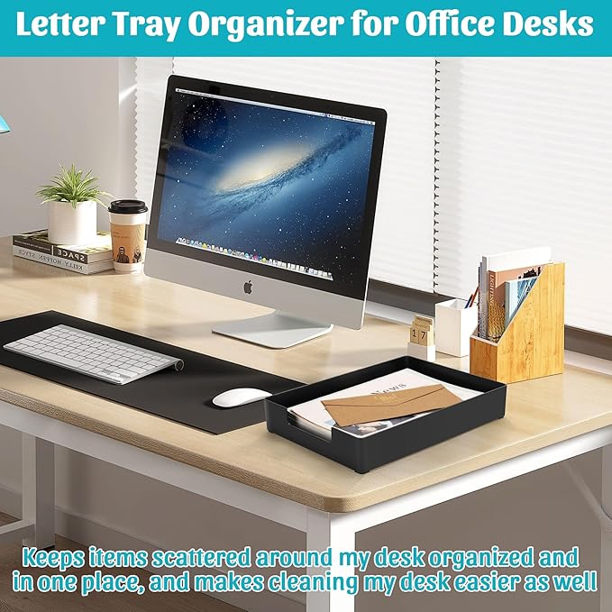 Letter-Size Tray Desk Letter Tray Paper Tray, Sturdy Heavy-Duty Plastic Printer Paper Tray, Single-Tier Stackable File Storage Organizer for Office Home (Black)