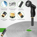 Garden Hose Metal 25FT, Stainless Steel Heavy Duty Water Hose With 10 Function Nozzle, No-Kink, Tough & Flexible, Sturdy and Lightweight, Rust Proof for Yard, Outdoor, RV