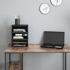 Ballucci File Organizer, 2-Tier Document Paper Sorter, Stackable Wood Desk Organizer Mail Holder, Monitor Stand with Storage Shelves, Black