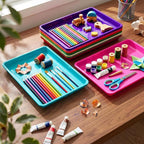 Maitys 15 Pcs Flat Plastic Trays 16.1 x 11.8'' Sensory Storage Paper Tray Stackable Classroom Bins for Office Home Organizer Crafts Supplies (Vivid Color)
