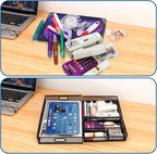 3 Pack Office Drawer Organizer, Desk Drawer Divider Tray, Metal Mesh Desktop Basket, 6 Compartments Pen Storage Box for Makeup, Stationery, Office Supplies & Accessories, Kitchen(Black,3 Size)