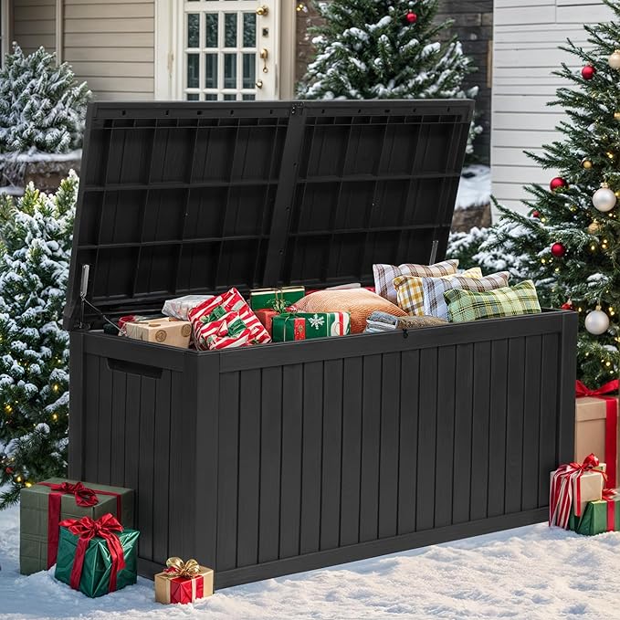 YITAHOME 180 Gallon Large Outdoor Storage XL Deck Box w/Divider for Patio Furniture,Outdoor Cushions, Garden Tools, Sports Equipment and Pool Supplies, Waterproof, Resin, Lockable, Black