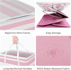 HomeHacks 2 Pack Large Laundry Baskets, Waterproof, Freestanding Laundry Hampers, Collapsible Clothes Hamper with Reinforced Handles in Laundry, College Dorm, Bathroom, Bedroom (Pink, 88Lx2)
