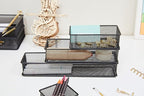 Annova Mesh Stackable Drawer Cabinet and Shelf Organizer Bins Storage Basket School Office Supply Holder Tray- Set of 2 (Black, 3x12x2 Inch)