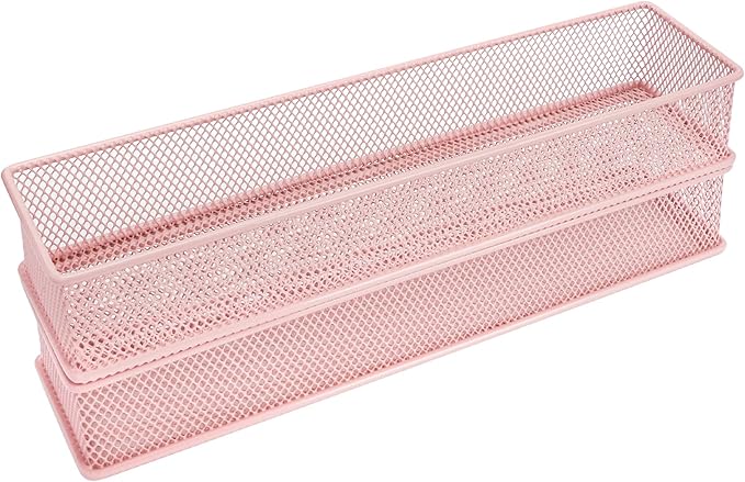 Annova Mesh Stackable Drawer Cabinet and Shelf Organizer Bins Storage Basket School Office Supply Holder Tray- Set of 2 (Light Pink, 3x12x2 Inch)