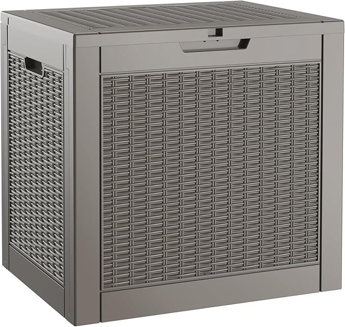 31 Gallon Outdoor Storage Box, Resin Deck Boxes Outdoor Waterproof For Patio Furniture, Garden Tools, Pool Supplies, Lockable And UV Resistant (Rattan Gray)