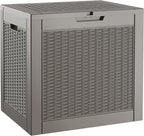 31 Gallon Outdoor Storage Box, Resin Deck Boxes Outdoor Waterproof For Patio Furniture, Garden Tools, Pool Supplies, Lockable And UV Resistant (Rattan Gray)