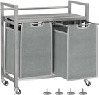 Laundry Hamper, Laundry Basket, Laundry Sorter with 3 Removable Bags, Clothes Basket with 3 Compartments, Wheels, Shelf for Laundry Room Bathroom Bedroom (2 Bags-Gray)
