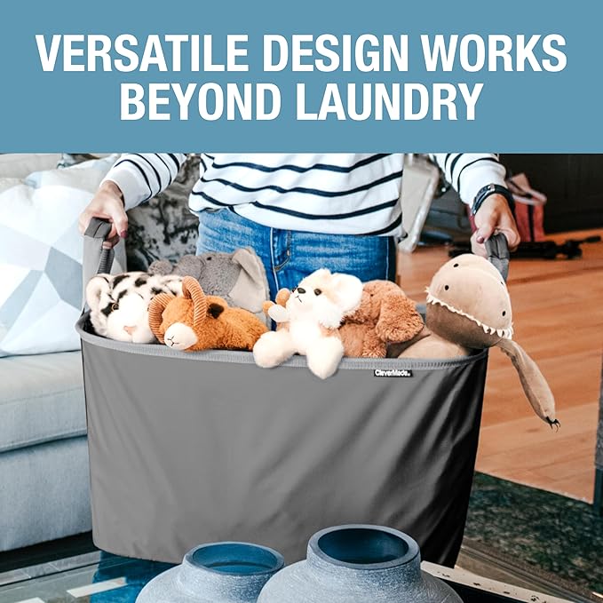 CleverMade Collapsible Laundry Basket 2 Pack – 60L (16 Gal) Foldable Clothes Hamper with Reinforced Handles, Space Saving Fabric Laundry Bin, Holds 55 lbs, Flat Folding for Dorm, Apartment & RV - Charcoal