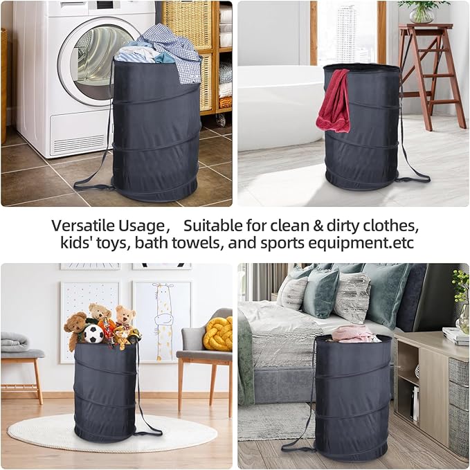 BATTOO Collapsible Laundry Baskets- Foldable Hamper for Laundry Extra Large Pop Up Laundry Hamper 107L with Long Straps Drawstring Clothes Hamper for Bathroom, Campout, Dorm or Travel Navy