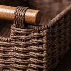 Back of Toilet Basket with Wood Handles, Brown Wicker Toilet Paper Basket for Toilet Tank Top, Narrow Toilet Tank Basket, Bathroom Basket Organizer for Wipes & Essentials