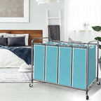 STORAGE MANIAC Laundry Sorter 4 Section, 47.8 Gal (181 L) Laundry Hamper with Wheels, Clothes Divider Basket Sorter, Clothes Separator Hamper Cart with Wheels and Removable Bags, Blue