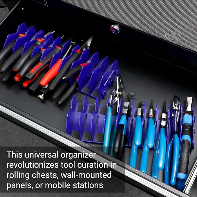 Cenfoge Plier Organizer, 20-Slot Plier Rack with Non-Slip Base for Tool Box Drawer, Tool Storage Solution (2 PC-Blue)