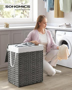 SONGMICS Laundry Hamper with Lid, 23.8 Gallon (90 L) Synthetic Rattan Clothes Laundry Basket with Lid and Handles, Foldable, Removable Liner, Dove Gray ULCB51WG