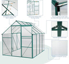 6X8FT Greenhouse for Outdoor, Polycarbonate Greenhouse with Raised Base and Anchor, Heavy-Duty Walk-in Green House with Adjustable Roof Vent and Gutter System for Patio,Backyard (Green, 6X8 FT)