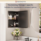 Keonjinn Small Medicine Cabinet Mirror 14" x 18", Assembly Needed, Black Bathroom Medicine Cabinet with Mirror, Beveled Framed, Stepless Adjustable Shelf, One Shelf Only, Wall-Mounted or Recessed