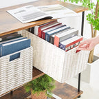 Vagusicc Wicker Storage Basket, Set of 2 Hand-Woven Paper Rope Wicker Basket, Large Storage Baskets for Organizing, Foldable Large Cube Storage Organizer Bins for Shelves (White)