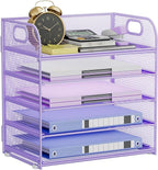 5-Tier Stackable Paper Organizer with Handle, Purple Metal Mesh Letter Tray | Elegant Desk File Sorter for Office, Home & Classroom Organization