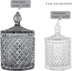 rejomiik 2 Pack Qtip Holder Glass Apothecary Jars with Lid for Bathroom Canisters Dispenser Decor Storage Organizer for Cotton Swabs, Balls, Pads, Floss Picks, Candy, Grey