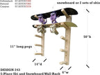 5-Place Wall-Mounted Skis/Snowboard Log Rack - Poles & Ski Wall Mount, Snowboards Wall Rack, Indoor & Outdoor Ski Holders for Walls, Hangers for Skis Indoor Storage - Unfinished