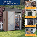 Aoxun 5x2.7 FT Shed Outdoor Storage Shed Metal Tool Shed with Door and Lock Outdoor Shed for Garden, Backyard, Poolside, Brown