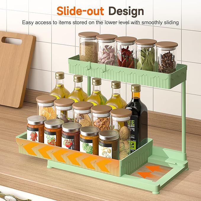 3 Pack Multi-Purpose Under Sink Organizers and Storage, 2026 L-Shaped Pull Out Cabinet Organizer for Bathroom & Kitchen, Under Cabinet Organizer with Hooks Hanging Cup (Green, 14.85 inch)