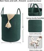 Woven Cotton Rope Laundry basket-15”X20” Laundry Hamper-Rope Storage Basket for Dirty Clothes, Toys and Blankets Perfect for Bathroom, Baby nursery and Living Room Storage (dark green)