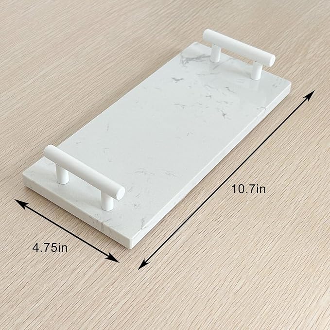 Guest Towel Holder Tray for Bathroom,Marble Slab with Handles -Napkin Holder for Kitchen - Bathroom Tray (White,Small)
