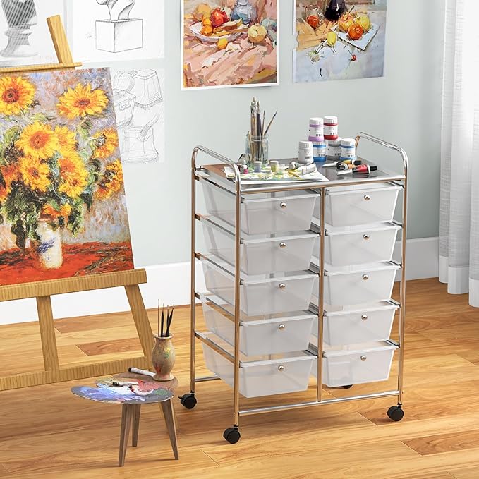 RELAX4LIFE Rolling Storage Cart with 10 Drawers - Craft Storage Cart with Lockable Wheels,Utility Cart, Art Cart Organizer for Crafting Storage, Studio, Office, Home, School Rolling Drawer Cart