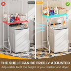 Over Washer and Dryer Shelves,2 Tier Adjustable Height Wire Shelving Laundry Room Storage Organization Clothes Drying Rack with Hanger Rod&Hooks,Space Saving Organizers Shelf,White