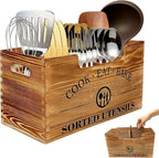 Upgraded Kitchen Utensil Holder for Counter or Countertop, Extra Large Utensil Holder with three Adjustable Combination Designs, Wooden Utensil Holder for Storage Cooking and Silverware