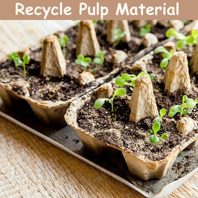 50 Pcs Vintage Egg Cartons with Labels, Square Dozen Egg Basket Blank Natural Paper Pulp, Classical 3x4 Style Holds Up to One Twelve 12 Count Chicken Eggs, Sturdy Eggs Box with Stickers