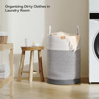 Laundry Hamper 75L,Large Laundry Basket for Clothes,Decorative Storage Basket for Blankets,Cotton Rope Woven basket for bedroom,Grey White