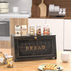 Vintage Bread Box for Kitchen Countertop, Retro Design Bread Storage Container, Farmhouse Wooden Counter Breadbox, Small Bamboo Bread Bin Holder for Homemade Bread, Black