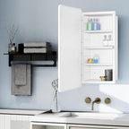 Fundin White Plastic Medicine Cabinet, Mirror Door with Round Corner Metal Frame, Recessed and Surface Mount Bathroom Wall Medicine Cabinet, 16 x 28 inch Mirror Size