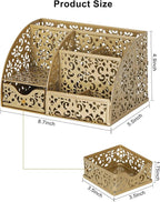 EasyPAG Desk Organizer and Pen Holder for Desk, Mesh Office Supplies Storage Caddy with Drawer for Small Space, Desktop Organizer for Home Office, Gold
