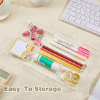 2 Pcs Clear Acrylic Desk Drawer Organizer 11 x 6 x 1.38 Inch Drawer Organizer Trays with 6 Compartments Desk Accessories for Office Makeup Silverware Bathroom