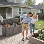 Flamaker Outdoor Storage Box 80 Gallon Resin Waterproof Deck Box Delivery Box with Wood Texture Large Storage Bin for Patio Cushions (Light Brown)