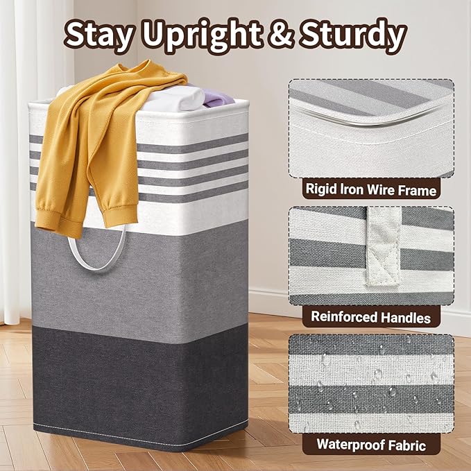 WOWBOX 2 Pack Laundry Hampers Baskets, Freestanding Dirty Clothes Hampers with Reinforced Handles & Cross Stitch & Waterproof Coating, for Laundry Bedroom Bathroom, 2 x 88L
