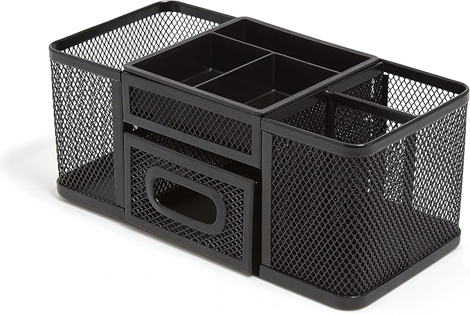 TRU RED Wire Mesh Desk Organizer, 7‑Compartment Accessory Holder – Desktop Storage for Office & Home Use