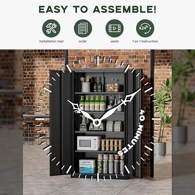 Greenvelly Metal Garage Storage Cabinet with Doors and Adjustable Shelves,72" Black Steel Lockable File Cabinet for Home Office,Garage,School(16" D x 32" W)