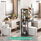 8-Tier Over The Toilet Storage with Side Rack, Over Toilet Storage Rack with Adjustable Shelf & Drain Basket, Freestanding Bathroom Organizer for Balcony, Laundry (Vintage Brown)