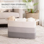 OIAHOMY Extra Large Blanket Basket, 110L Cotton Rope Woven Laundry Basket, Toy Bin for Baby Room, Container for Blanket Storage in Living Room, 24.8''×17.3''×15.8'', Gradient Grey
